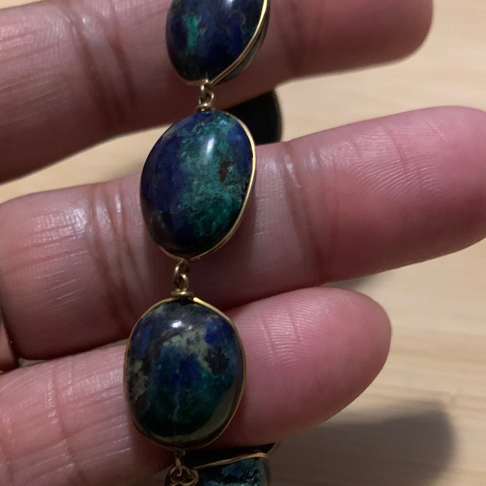 Vintage 14k Gold Azurmalachite Stone Link Bracelet - Picture 4 of 7